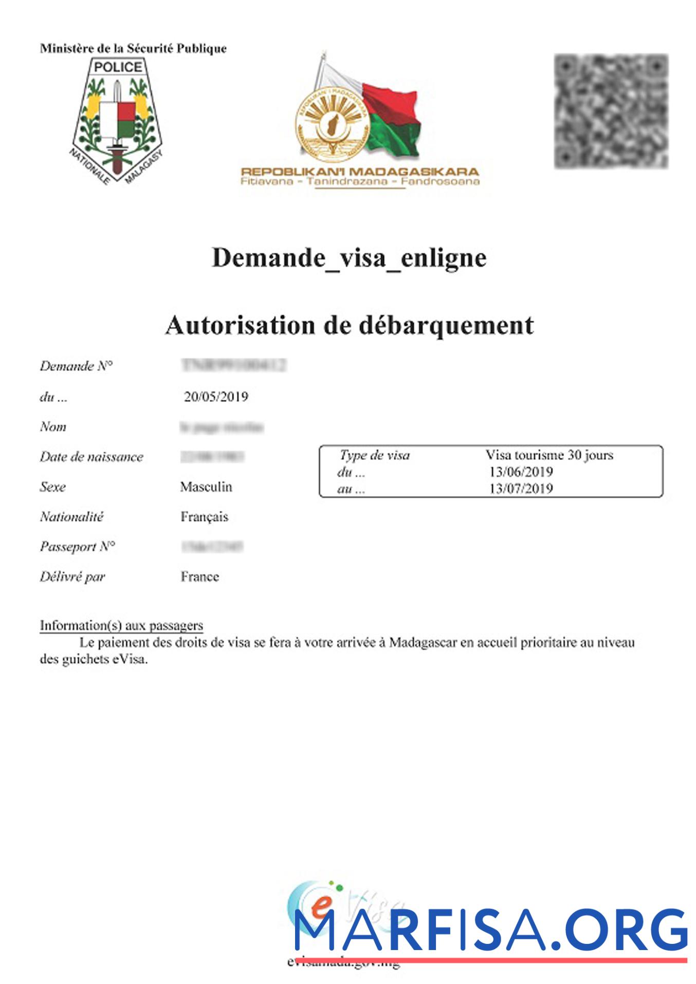 Downloadable Madagascar work permit example